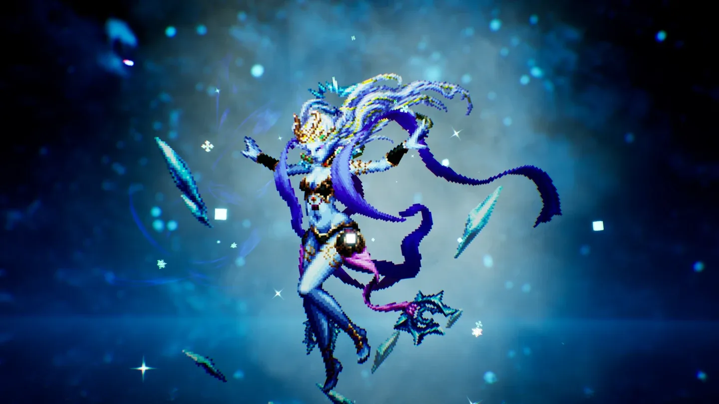 Shiva floating with ice crystals in an official promotional game image