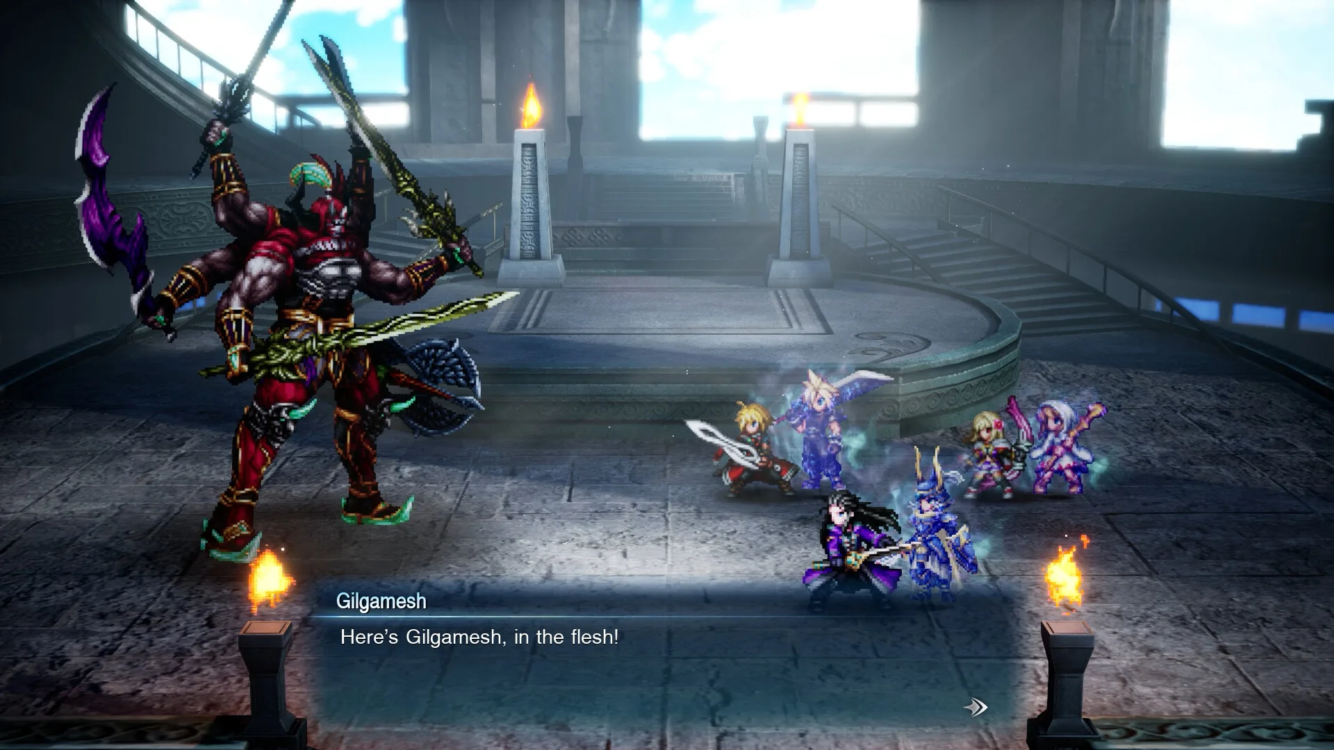 Gilgamesh facing the party in a stone arena